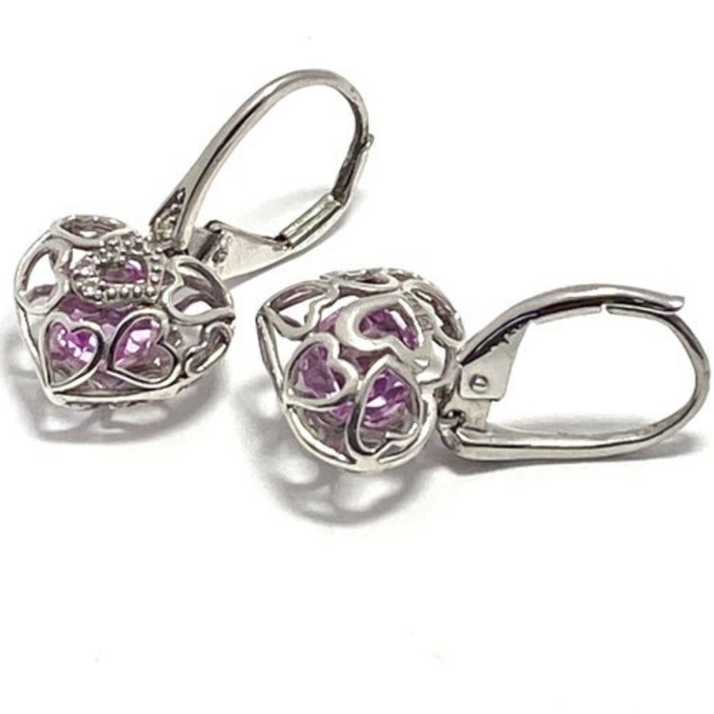 Authentic Lorenzo 925 SS Pink&White Topaz Earrings